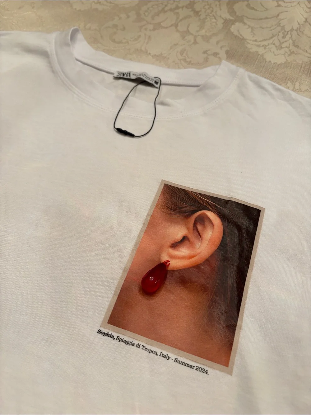 Zara graphic logo Sophia cotton white crew neck t-shirt sz.M - Picture 7 of 12